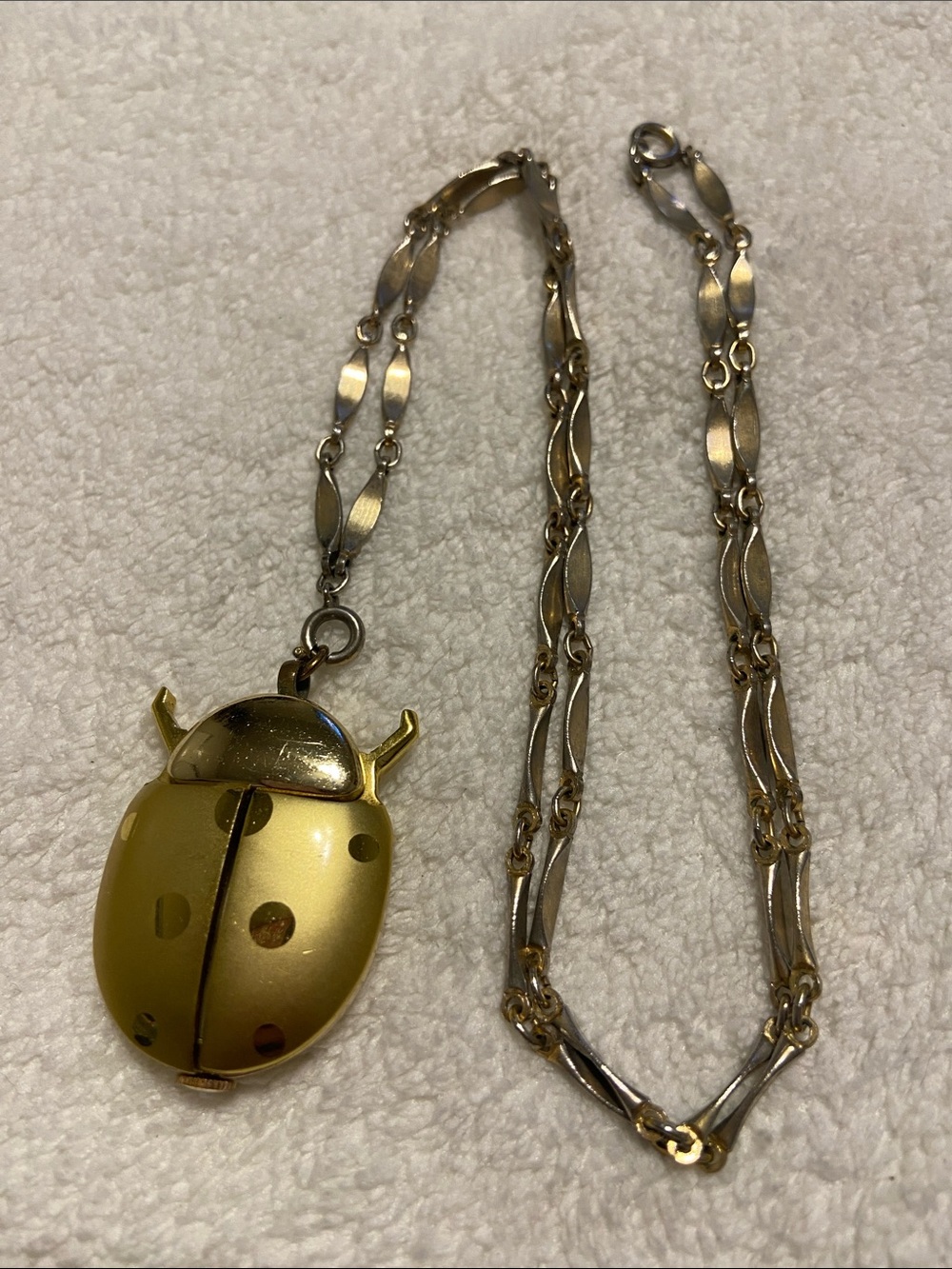 Vintage Oris Windup Gold-tone Ladybug Pendant watch Necklace